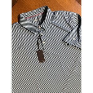 Michael Rouen Polo‎ Shirt Mens 2XL Blue 2-tone Striped Performance Golf Dry Fit